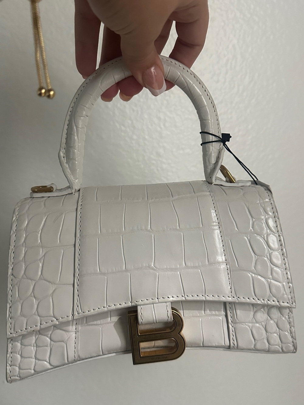 Balenciaga White Croc-Embossed XS Hourglass Top Handle Bag - Picture 2 of 5